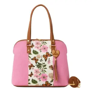 Bolso Tote para Mujer Fana Ember, Color Rosa, Diseño Floral de Yute, Cierre de Cremallera, para Uso Diario - Product Image 3