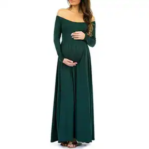 Robe longue à manches longues pour femmes, européens et américains, couleur unie, photos de femmes enceintes, vente en gros, collection