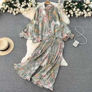 Ensemble chemise décontracté et polyvalent à imprimé léopard INS avec manches lanternes ensemble robe large plissée taille haute - Product Image 6