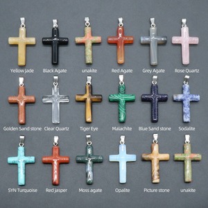천연석 40mm 십자가 펜던트 목걸이 크리스탈 십자가형 아게이트 로즈쿼츠 참 장식품 선물 - Product Image 5