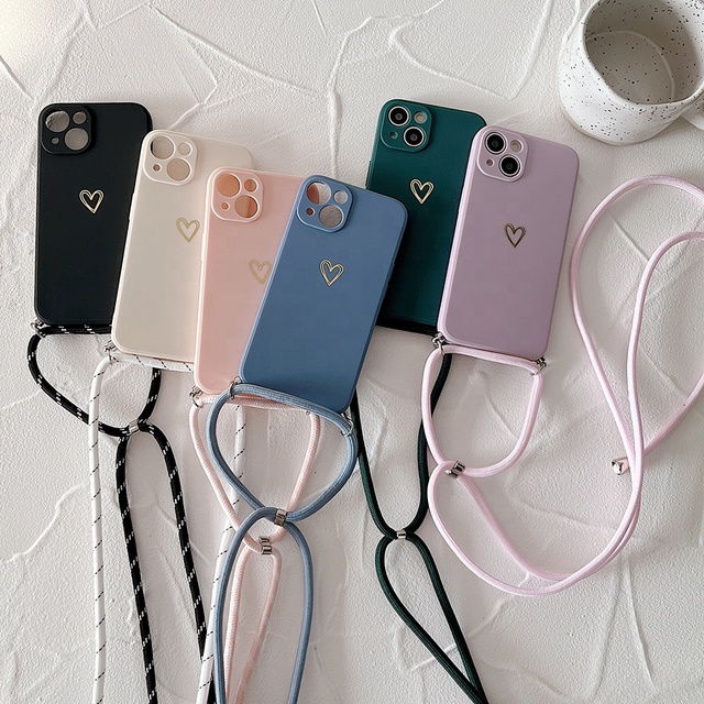 Necklace Cross Body Strap with Lanyard Silicone Case Cover for iPhone 11 12 13 14 15 Pro Max