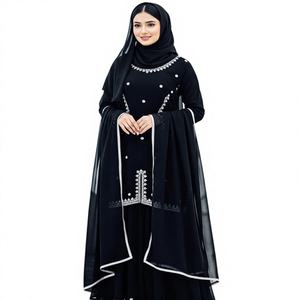 Elegante Conjunto Sharara de Georgette Negro con Bordado Intenso, Estilo Antra, Sin Arrugas, de Secado Rápido, para Fiestas Étnicas, Estilo Pakistaní - Product Image 1