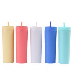 Vaso de plástico de doble pared ajustado recto de 16Oz al por mayor, personalizado, reutilizable con tapa, diseño de paja estilo americano para acampar - Product Image 6