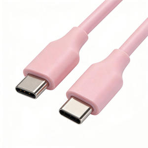 Pink <b>Type</b> <b>C</b> to <b>Type</b> <b>C</b> <b>USB</b> <b>Cable</b> TPE Jacket Shielded 3A Fast Charging for Mobile Phone - Product Image 1