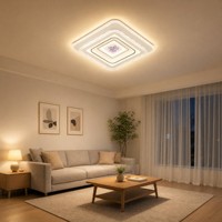 Plafonnier carré pour salon et chambre à coucher avec panneau en feuille d'érable violette, bordure effet glace pilée, 3 couleurs, intensité réglable, lumière douce, sans scintillement