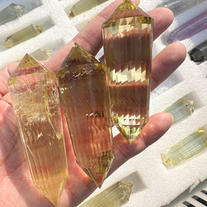 Kristal Vogel Tibet Alami Ukiran Tangan Dua Sisi Kristal Citrine Penyembuhan Tongkat Kuarsa Berujung Ganda - Product Image 1