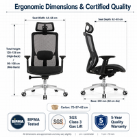 Chaise de bureau ergonomique moderne à dossier haut en maille, base étoile à cinq branches, pivotante à 360 degrés, appui-tête réglable, accoudoirs 3D, soutien lombaire