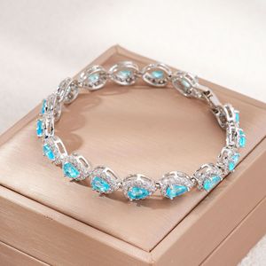 Blue Pear Zircon Bracelet Chain Link <b>Bangle</b> Silver Tone Adjustable Jewelry <b>for</b> Women Gift Party Wedding - Product Image 2