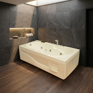 Baignoire balnéo rectangulaire moderne en acrylique blanc avec jets de massage intégrés et panneau frontal élégant - Product Image 1
