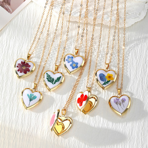 Heart <b>Locket</b> Necklace Handmade Pressed Dried Flower Resin Photo <b>Locket</b> Pendant Gold Plated Floral Memory Necklace For Women - Product Image 1