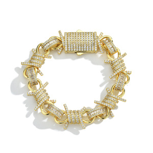 Fashion Chains Necklace Men Hip Hop Gold Cuban Chain Spike Zircon Inlay Party Jewelry Geometric Design - Product Image 1