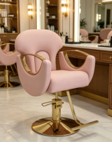 Chaise de salon rose de luxe avec base dorée, chaise de coiffure hydraulique moderne pour salon de beauté et de coiffure