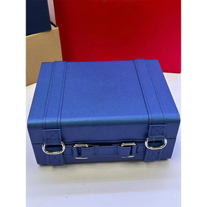 Boîte à montre de luxe en bois bleu à fente unique, ensemble complet d'emballage pour montre avec sac cadeau, carte et certificat, boîte cadeau personnalisable avec logo - Product Image 3