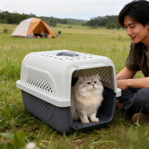 ठोस पालतू वाहक पीपी यात्रा बॉक्स लुभावनी पोर्टेबल छोटे जानवर आधुनिक कार हवाई यात्रा मुक्त उपहार मूल ट्रे और फांसी कटोरा - Product Image 2