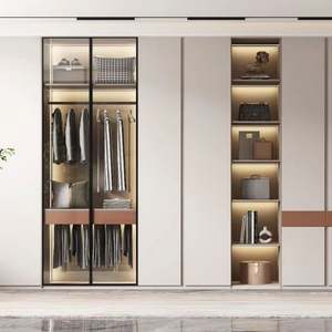 Armario de Dormitorio Moderno y Minimalista de Lujo con Puerta Corredera de Vidrio y Estilo de Madera Melamina para Organizar la Ropa - Product Image 1