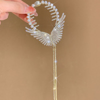 Barrette à cheveux en forme d'aile d'ange entièrement recouverte de strass brillants, élégante, avec pompon en perles, barrettes pour queue de cheval, chignon, bandeaux pour femmes et filles, accessoires pour cheveux
