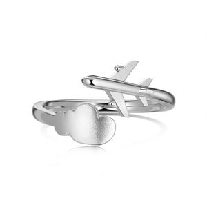 Dylam Cute Jewelry 925 <b>Sterling</b> <b>Silver</b> Rhodium 18K Gold Plated Women Dainty Cloud Airplane Open <b>Adjustable</b> Daily Dress up <b>Rings</b> - Product Image 1