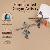 Épingle à Cheveux Viking Dragon Pierre de Lune Set Cuivre Antique Bâton Peigne Deux Pièces Femme Cadeau