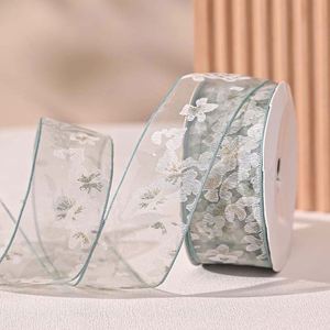 Ruban en organza floral transparent de 4 cm, couleur personnalisée, style Cottagecore, pour la décoration de bouquets de mariée, 10 yards/rouleau - Product Image 6
