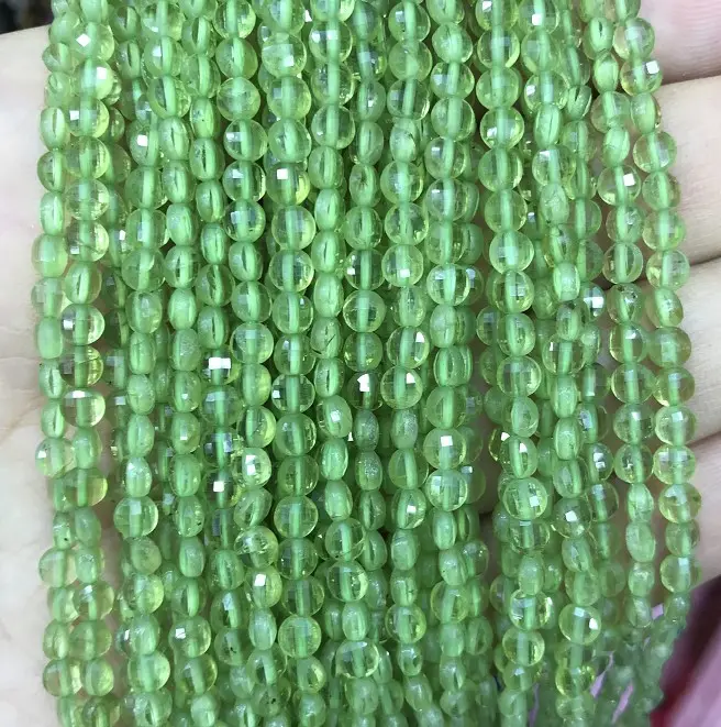 4mm natural round faceted coin peridot gemstone beads