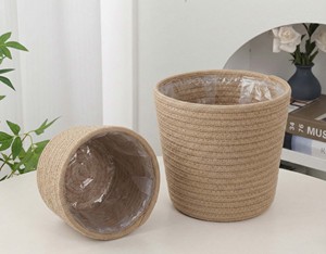 Panier de jardinage tressé nordique avec doublure en plastique, couvercle de <span class=keywords><strong>pot</strong></span> de fleurs en corde de coton étanche pour plantes d'intérieur et rangement du linge - Product Image 2