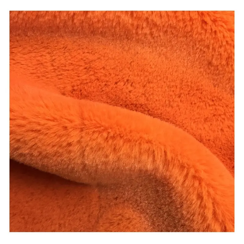 Warp knit orange 13mm 100% polyester fluffy soft fake faux rabbit fur fabric for making coats blankets