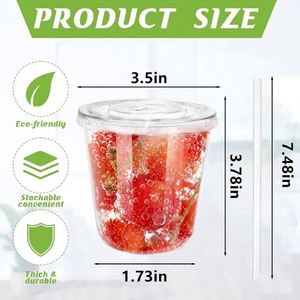 Vasos Desechables para Mascotas de 400 ml con Tapas Planas y Pajitas, Vasos Transparentes de Plástico para Fiestas, Cumpleaños, Bodas, Eventos Navideños - Product Image 2