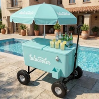 Glacière portable en métal de 75 L grande capacité, design chariot à glace vintage pour fêtes et voyages, chariot glacière 80 QT avec parapluie