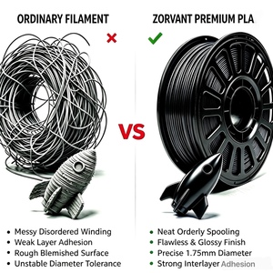 Filamento PLA para Impresora 3D Zorvant Negro de 1.75 mm, 1 kg, Certificado REACH RoHS, Bajo Olor, Fácil de Imprimir, Temperatura de Impresión de 190 °C - Product Image 3