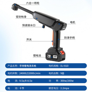 เครื่องล้างรถ DJ 810แบตเตอรี่ลิเธียม21V 4.0Ah แรงดันสูงปืนฉีดน้ำสำหรับล้างรถและทำสวน - Product Image 2