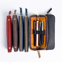 Pochette à stylos en cuir véritable avec fermeture éclair, étui à stylos en cuir de vachette, fentes élastiques pour stylos, pochette de rangement pour stylo plume, fournitures de bureau et scolaires, cadeau
