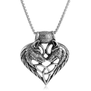 Double Headed Wolf Pendant Stainless Steel Silver <b>Animal</b> Themed Necklace For <b>Men</b> Gift Geometric Design Chain 3.0*60cm - Product Image 1