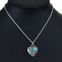 Collier Cœur Creux Filigrane Incrusté de Turquoise Synthétique et Pierre Noire, Pendentif Bicolore en Argent pour Femme, Cadeau Bijou