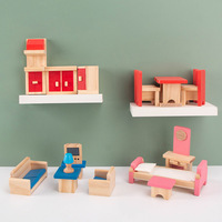Ensemble de meubles miniatures en bois pour maison de poupée, 22 pièces, pour jeu d'imitation, petit modèle de maison de poupée en bois pour enfants