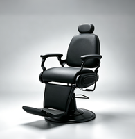 Fauteuil de barbier moderne tout noir, hydraulique, inclinable, pivotant, avec appui-tête et repose-pieds réglables pour salon de coiffure