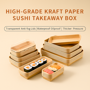 Caja de embalaje de papel Kraft desechable para sushi, caja de papel resistente a altas temperaturas de grado alimenticio engrosada comercial al por mayor - Product Image 2