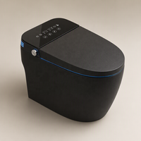 Siège de toilette intelligent monobloc noir mat avec lumière d'ambiance LED bleue pour salle de bain moderne