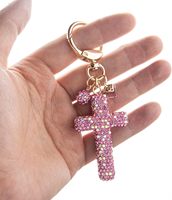 Porte-clés en cristal scintillant avec initiale, alphabet, croix, breloque pour sac, bijoux, cadeaux de baptême, souvenir