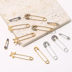 Broche DE SEGURIDAD Pave | Pin decorativo de acero inoxidable chapado en oro PVD de 18K para joyería DIY, estilo de broche y cinchado de cintura - Product Image 4