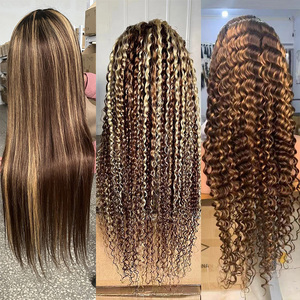 Perruques de cheveux bruts vietnamiens sans colle <span class=keywords><strong>Piano</strong></span> couleur mettre en évidence perruque de vague bouclée en gros Ombre brun cheveux humains 4x4 perruques avant de lacet - Product Image 2