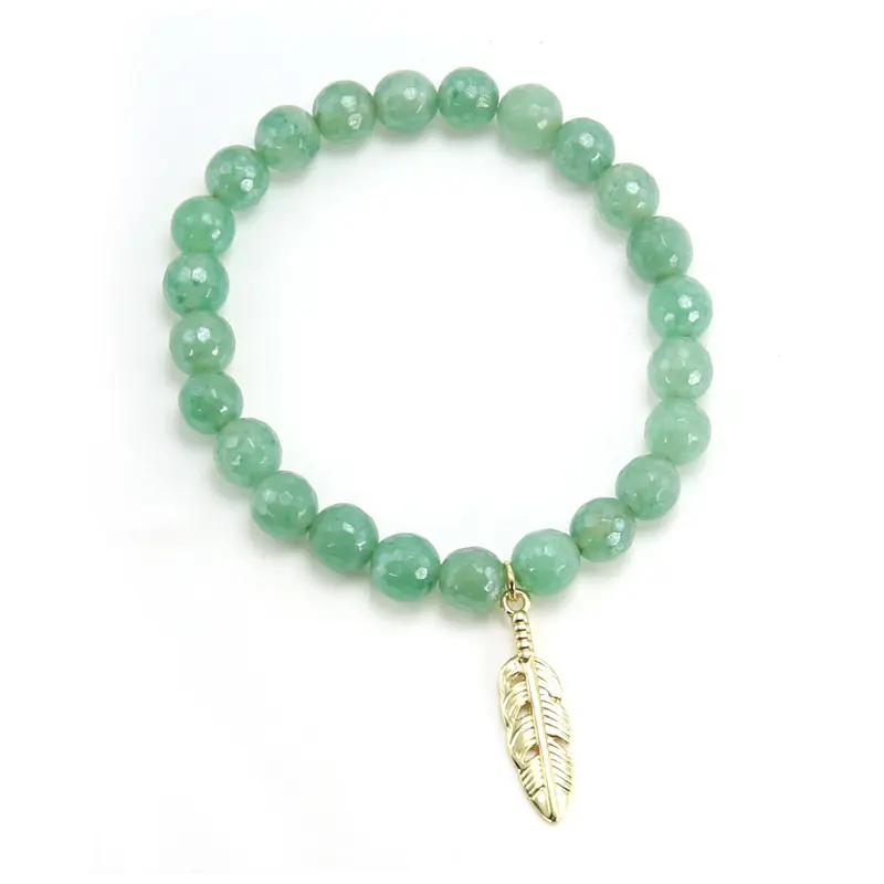 Bestone Wholesale Feather Charm Natural Stone Beaded Bracelets for Women