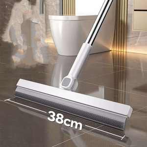 Grattoir de sol en silicone pour salle de bain, raclette de nettoyage domestique pour salle de bain, manche en plastique, double usage sec et humide - Product Image 1