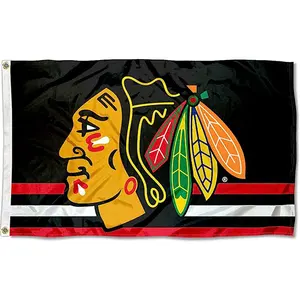 Bandiera NHL di alta qualità stampata personalizzata 3 x5ft 100% poliestere bandiera Chicago Blackhawks a doppia faccia