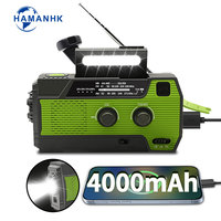 Radio portable solaire à manivelle AM/FM WB d'urgence avec batterie externe 4000 mAh, micro USB et lampe de poche SOS, alertes météo, en plastique