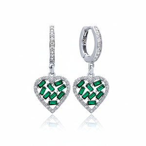 <b>Emerald</b> Stone Baguette Heart Design Wholesale Earring Turkish 925 Sterling Silver for Ladies Jewelry - Product Image 2