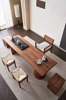 Table à thé en bois naturel en bois massif Table design incurvée à bord vécu avec pieds ronds Table à manger de 86 pouces de long