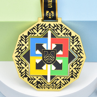 Médaille de récompense en métal émaillé rond découpé avec logo personnalisé, pour arts martiaux et Jiu-Jitsu brésilien, avec ruban