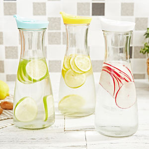 Bouteille en verre de jus de fruits frais à large bouche transparente de 1000ml avec couvercle en plastique coloré - Product Image 2