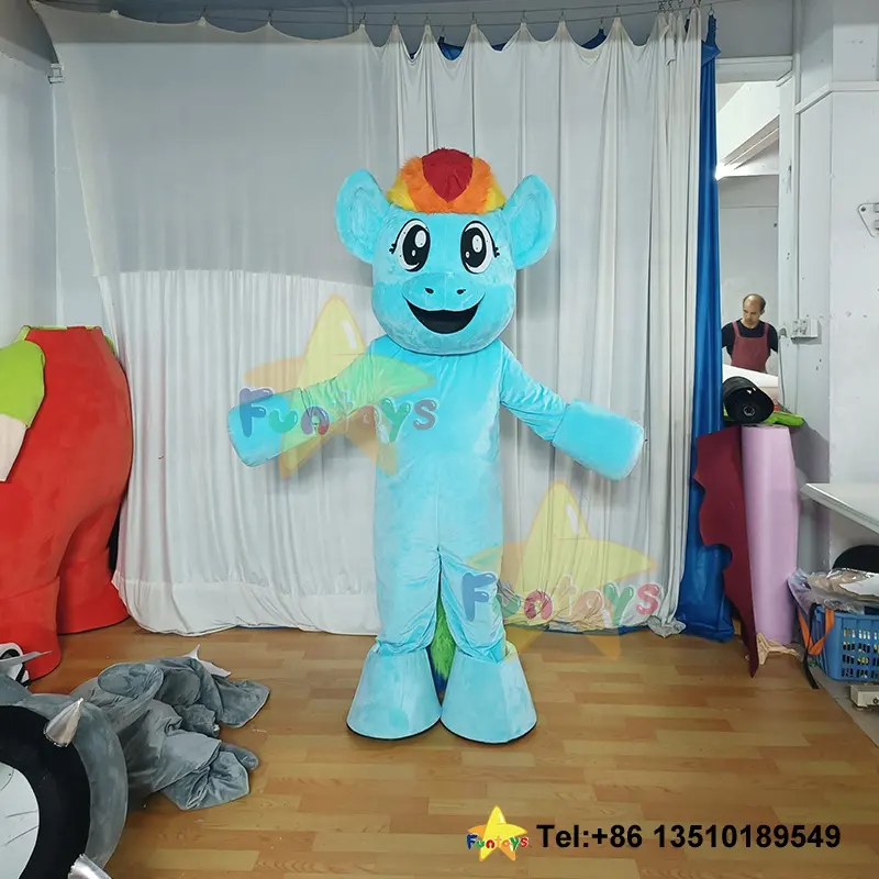 Funtoys personalizzare piccolo blu Pony arcobaleno cruscotto cartone animato cavallo mascotte Costume animale Cosplay per adulti