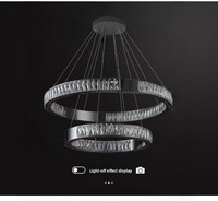 Lustre en cristal français de luxe, finition en acier inoxydable noir titane, éclairage LED à intensité variable, suspension pour salons et salles à manger